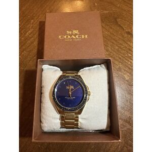 Coach Tristen Women's Quartz Gold Tone Stainless Steel Watch Blue Crystal Dead